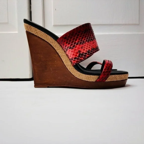 DIANE VON FURSTENBERG Wood Wedge Platform Sandals Size 8 - Picture 8 of 12